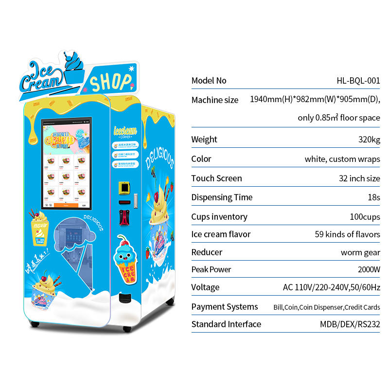 Soft Serve Ice Cream Vending Machine Automatic Soft Ice Cream Vending Machine With 32 inch Big Touch Screen